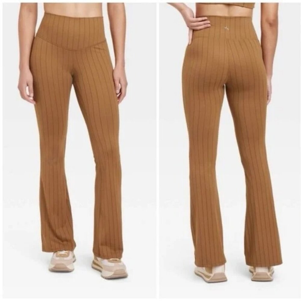 JoyLab Striped Rib Flare Leggings XXL High Rise Coco Brown‎ Workout Athletic NEW